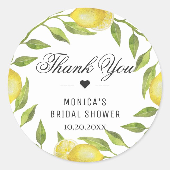 Pegatina Redonda Limones Verdor Flor Monograma Nombre (Anverso)