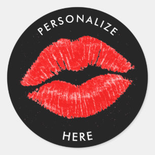 Pegatina Redonda Limpas Rojas Lipstick Lip Estanque Belleza De Maqu