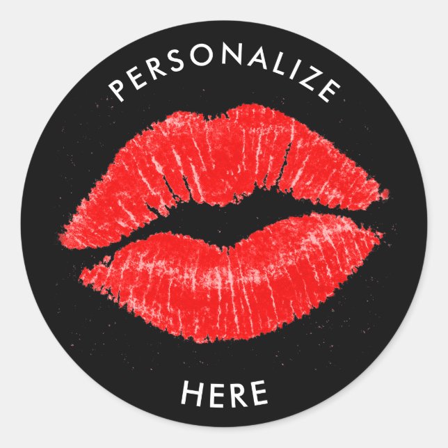 Pegatina Redonda Limpas Rojas Lipstick Lip Estanque Belleza De Maqu (Anverso)