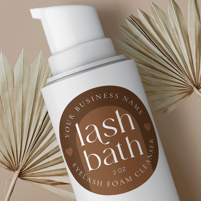 Pegatina Redonda Limpiador moderno de espuma de baño Boho Terracott (Modern boho terracotta lash shampoo round stickers with space for your brand name)