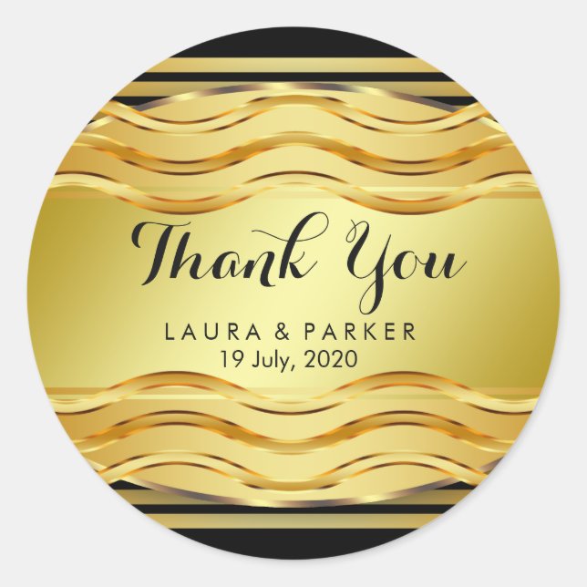 Pegatina Redonda Limpiar la curva de oro negro gracias Boda (Anverso)