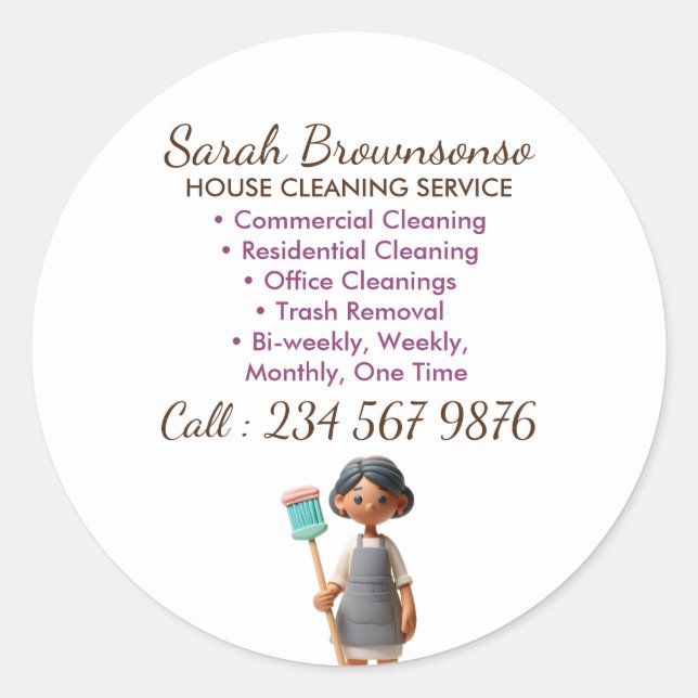 Pegatina Redonda Limpieza de personalizado Janitorial Cerámica Tile (Anverso)
