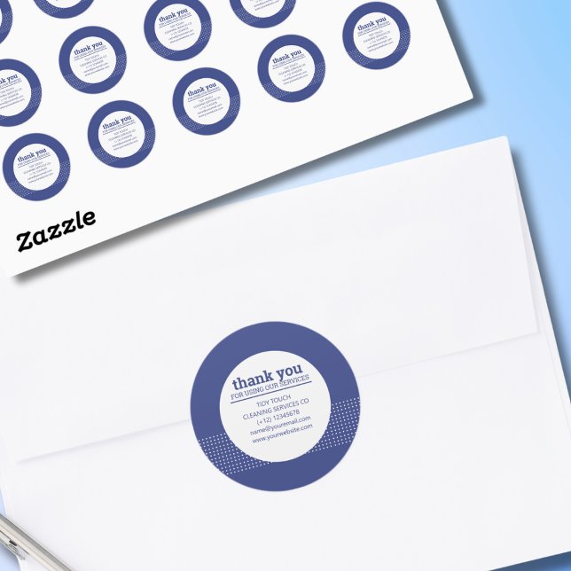 Pegatina Redonda Limpieza de puntos clásicos de polka azul blanco (Subido por el creador)