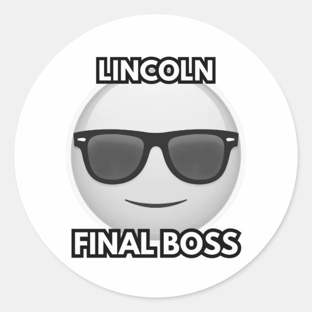 Pegatina Redonda Lincoln Final Boss Cool Emoji (Anverso)