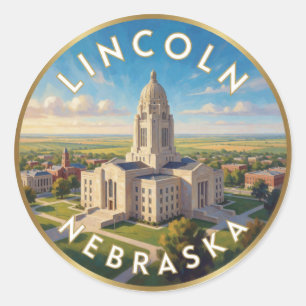Pegatina Redonda Lincoln Nebraska Capitolio Estatal Viaje 