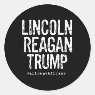 Pegatina Redonda Lincoln, Reagan y Trump - Presidentes favoritos