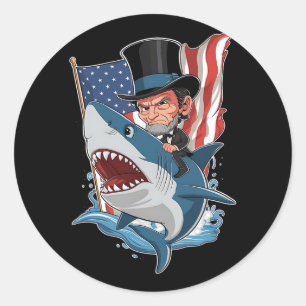 Pegatina Redonda Lincoln Riding Shark Impresionante Gráfico Del 4 D
