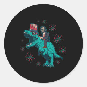 Pegatina Redonda Lincoln T Rex Dinosaur 4 De Julio Bandera Estadoun