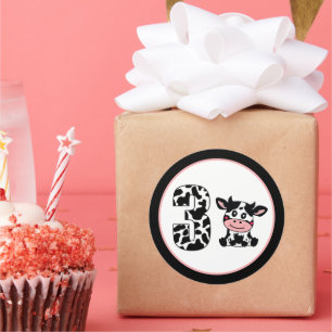 Pegatina Redonda linda edad unisex tres Vaca de cumpleaños