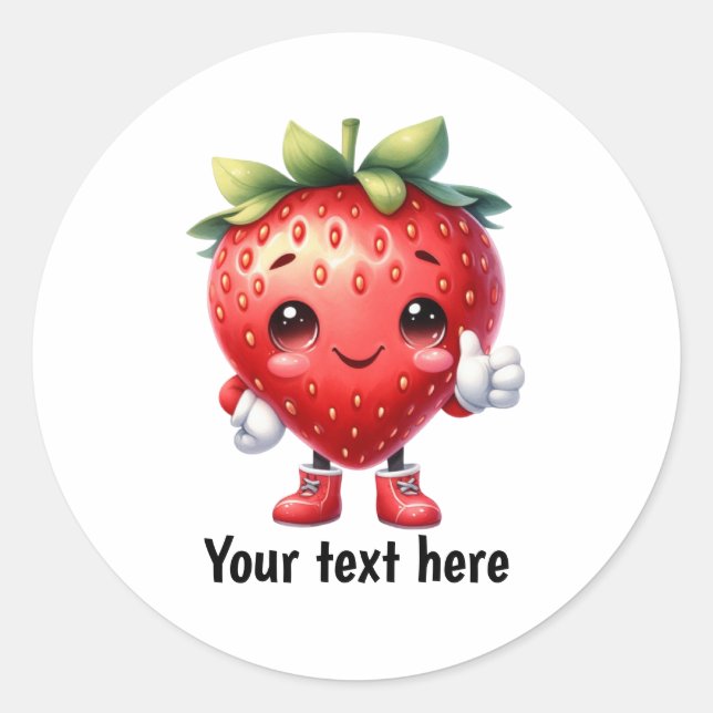 Pegatina Redonda Linda fruta de fresa personalizable  (Anverso)