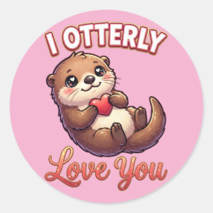 Pegatina Redonda Linda nutria de San Valentín – Te amo con todo mi
