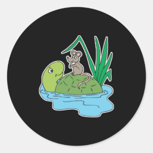 Pegatina Redonda linda tortuga y ratón
