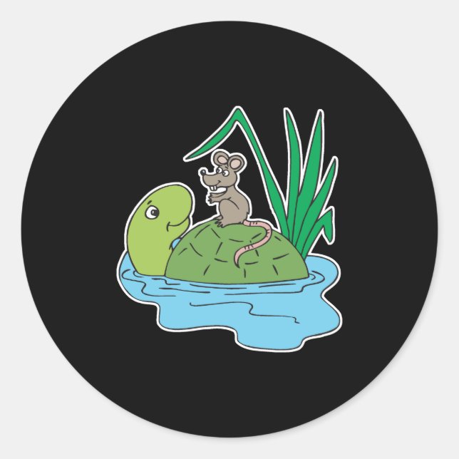 Pegatina Redonda linda tortuga y ratón (Anverso)