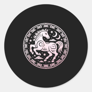 Pegatina Redonda Lindo 2026 Año del Caballo Lunar Chica Zodiaco Dra