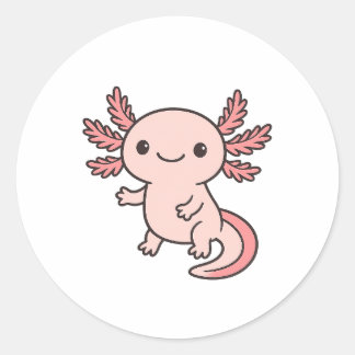 Pegatina Redonda Lindo ajolote rosa de dibujos animados – Salama Ka