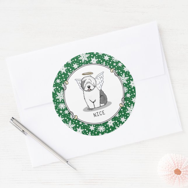 Pegatina Redonda Lindo Angel Viejo Oveja Inglés (Gris 1) - Cute (Sobre)