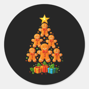 Pegatina Redonda Lindo árbol de Navidad de pan de jengibre divertid