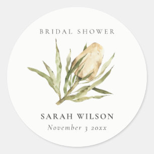 Pegatina Redonda Lindo Banksia Nativo Aquarela Flora Despedida de S