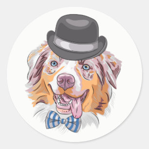 Pegatina Redonda Lindo cachorro australiano Pastor Australiano aman