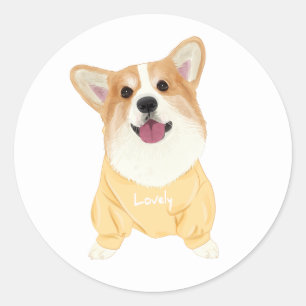 Pegatina Redonda Lindo cachorro de dibujos animados Corgi Pembroke 