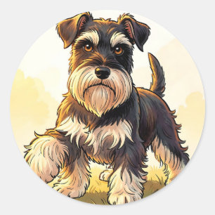 Pegatina Redonda Lindo cachorro Schnauzer de sal y pimienta
