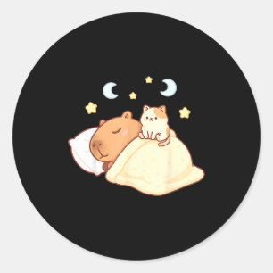 Pegatina Redonda Lindo Capybara Kawaii Pijama Dormir Sleepybara Gat