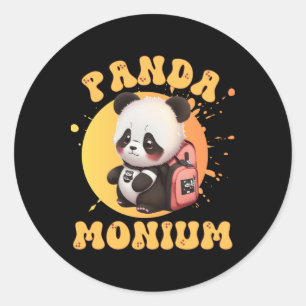 Pegatina Redonda Lindo Chibi Kawaii Panda Nombre Año Escolar en la