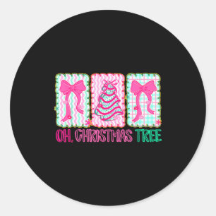 Pegatina Redonda Lindo Coqueto Oh Árbol De Navidad Tarta Lazo Es La
