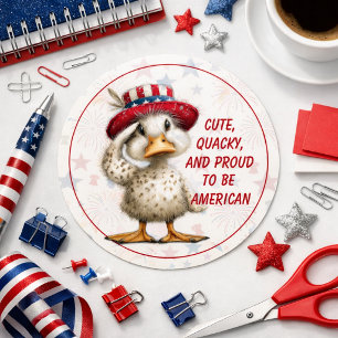 Pegatina Redonda Lindo diseño de patito patriótico saluda al 4 de j