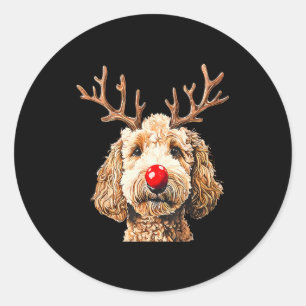 Pegatina Redonda Lindo divertido reno Santa Goldendoodle Navidad T