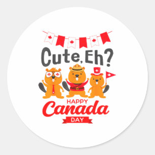 Pegatina Redonda Lindo Eh Feliz Día de Canadá Bandera Marmotas Para