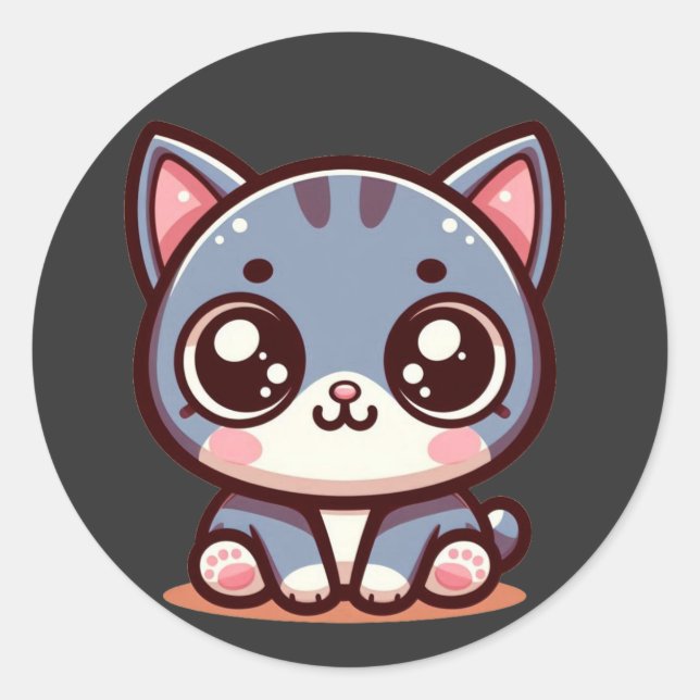 Pegatina Redonda lindo gatito (Anverso)