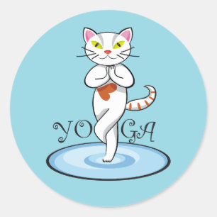 Pegatina Redonda Lindo gato yoga