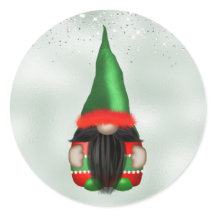 Lindo gnomo rojo verde plata brillo Navidad