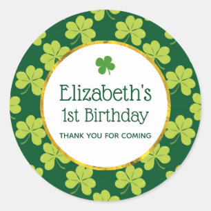 Pegatina Redonda Lindo Green Clover Shamrock Pattern Cumpleaños