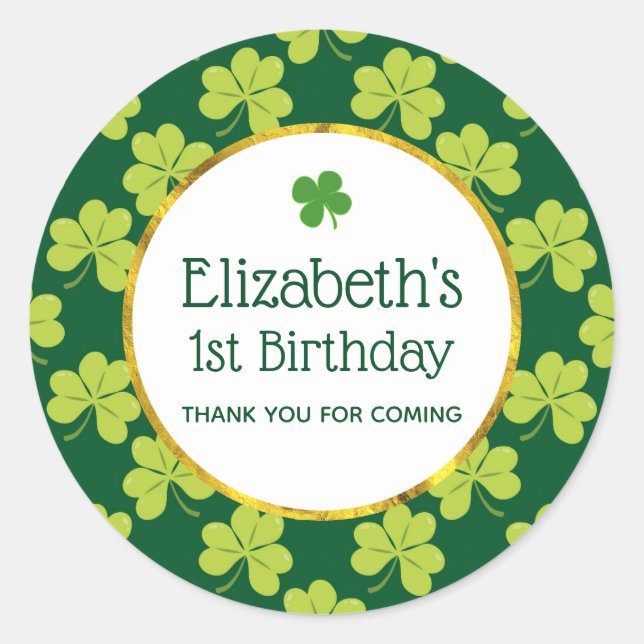 Pegatina Redonda Lindo Green Clover Shamrock Pattern Cumpleaños (Anverso)