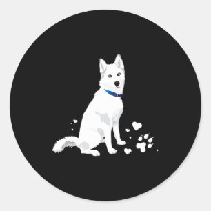 Pegatina Redonda Lindo Husky Siberiano Blanco Perrito Blanco Dulce