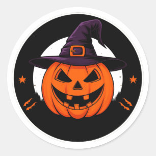 Pegatina Redonda Lindo Jack O Lantern Bruja Calabaza 🎃