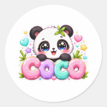 Lindo Kawaii Coco Panda Nombre Pastel Rosa Brillan