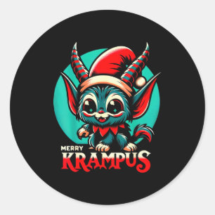 Pegatina Redonda Lindo Krampus alegre Navidad vacaciones 30’s Retro