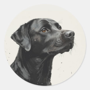 Pegatina Redonda Lindo Labrador Negro Feliz Perro Mascota Animal
