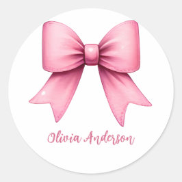 Pegatina Redonda Lindo lazo coqueto rosa estética femenina