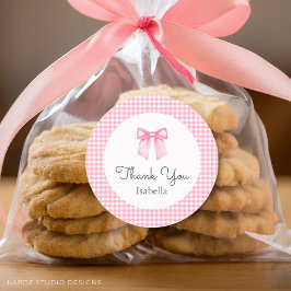 Pegatina Redonda Lindo lazo rosa agradecimiento baby shower