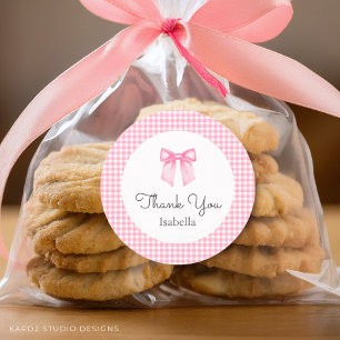 Pegatina Redonda Lindo lazo rosa agradecimiento baby shower