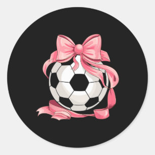 Pegatina Redonda Lindo lazo rosa Coquette Ll Chica de fútbol Estéti