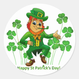 Pegatina Redonda Lindo Leprechaun Verde San Patricio Shamrock