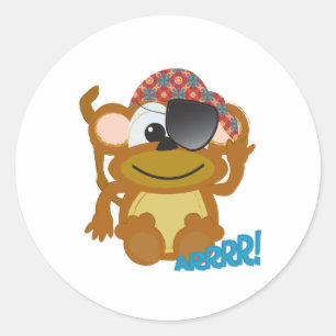Pegatina Redonda Lindo mono pirata Goofkins