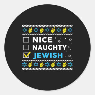 Pegatina Redonda Lindo Naughty Judío Ugly Hanukkah Sweater Chanukah