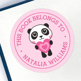 Pegatina Redonda Lindo panda este libro pertenece al nombre de la e
