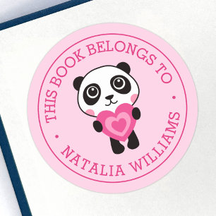 Pegatina Redonda Lindo panda este libro pertenece al nombre de la e